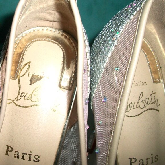Auth.Christian Louboutin NEAR-NEW "Follies Strassita" High Heel (100mm) Pumps - Picture 11 of 15